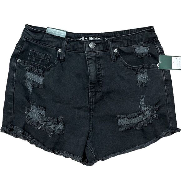WILD Fable Black Distressed High-Rise Shorts - Picture 1 of 3